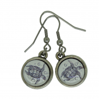 Boucles d oreilles double face cabochon en resine vert et en verre tortue crochet en acier inoxydable 12 