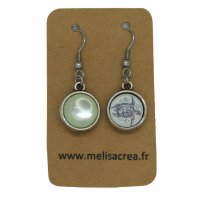 Boucles d oreilles double face cabochon en resine vert et en verre tortue crochet en acier inoxydable 18 