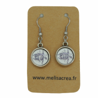 Boucles d oreilles double face cabochon en resine vert et en verre tortue crochet en acier inoxydable 20 