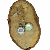 Boucles d oreilles double face cabochon en resine vert et en verre tortue crochet en acier inoxydable 3 