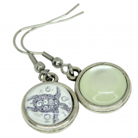 Boucles d oreilles double face cabochon en resine vert et en verre tortue crochet en acier inoxydable 6 