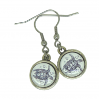 Boucles d oreilles double face cabochon en resine vert et en verre tortue crochet en acier inoxydable 7 