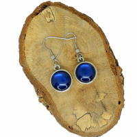 Boucles d oreilles doubles face cabochon en resine bleu crochet en acier inoxydable 1 