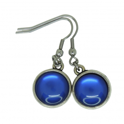 Boucles d oreilles doubles face cabochon en resine bleu crochet en acier inoxydable 3 