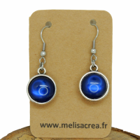 Boucles d oreilles doubles face cabochon en resine bleu crochet en acier inoxydable 4 