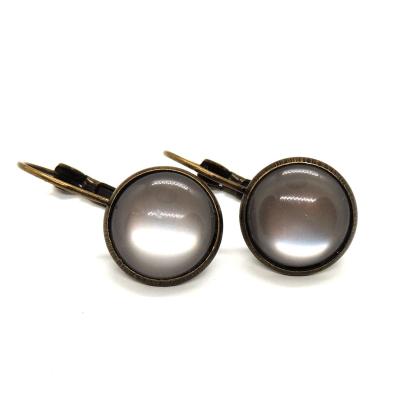 Boucles d oreilles en bronze cabochon 12 mm gris 3 