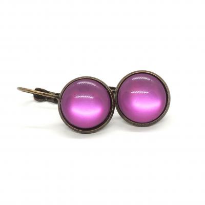 Boucles d oreilles en bronze cabochon 12 mm rose violet 2 