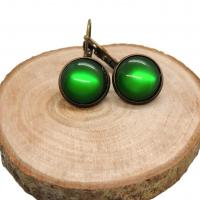 Boucles d oreilles en bronze cabochon 12 mm vert 2 