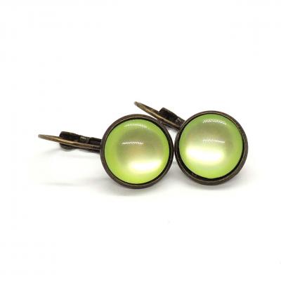 Boucles d oreilles en bronze cabochon 12 mm vert pomme 1 