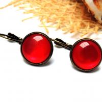 Boucles d oreilles en bronze cabochon en resine rouge 3 