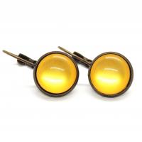 Boucles d oreilles en bronze cabochon jaune 12 mm dos
