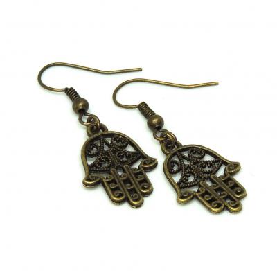 Boucles d oreilles en laiton couleur bronze main de fatma