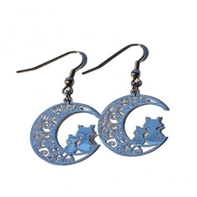 Boucles d oreilles estampe chat sur la lune mere enfant 5 