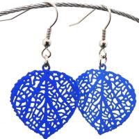 Boucles d oreilles estampe feuille coeur bleu electrique 2