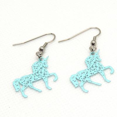 Boucles d oreilles estampe licorne bleu 2