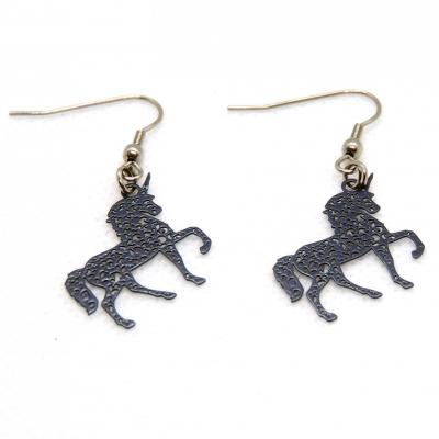 Boucles d oreilles estampe licorne gris fonce 2