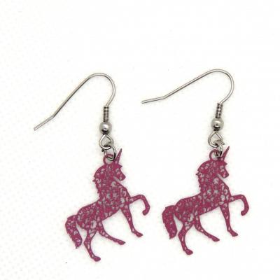 Boucles d oreilles estampe licorne violet