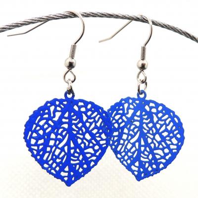 Boucles d oreilles feuille coeur bleu 5