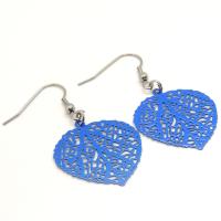 Boucles d oreilles feuille coeur bleu electrique