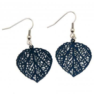 Boucles d oreilles feuille coeur gris 3