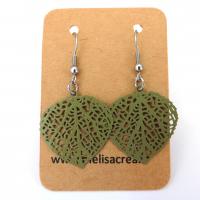 Boucles d oreilles feuille coeur kaki