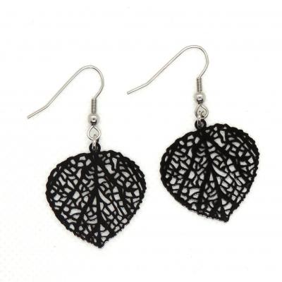 Boucles d oreilles feuille coeur noir