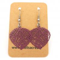 Boucles d oreilles feuille coeur prune 3