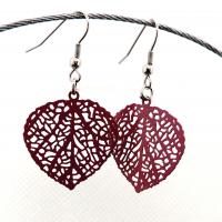 Boucles d oreilles feuille coeur prune 5