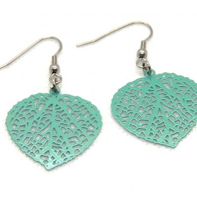 Boucles d oreilles feuille coeur vert 4