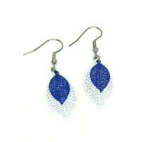 Boucles d oreilles feuille estampe blanche et bleu crochet en acier inoxydable 1 