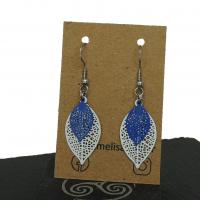 Boucles d oreilles feuille estampe blanche et bleu crochet en acier inoxydable 2 