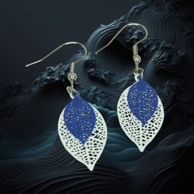 Boucles d oreilles feuille estampe blanche et bleu crochet en acier inoxydable 2 