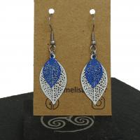Boucles d oreilles feuille estampe blanche et bleu crochet en acier inoxydable 3 