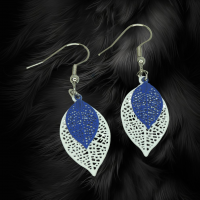 Boucles d oreilles feuille estampe blanche et bleu crochet en acier inoxydable 3 