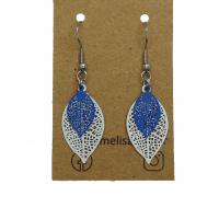 Boucles d oreilles feuille estampe blanche et bleu crochet en acier inoxydable 4 