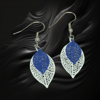 Boucles d oreilles feuille estampe blanche et bleu crochet en acier inoxydable 4 