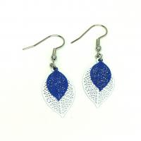 Boucles d oreilles feuille estampe blanche et bleu crochet en acier inoxydable 5 