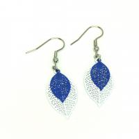 Boucles d oreilles feuille estampe blanche et bleu crochet en acier inoxydable 7 
