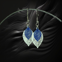Boucles d oreilles feuille estampe blanche et bleu crochet en acier inoxydable 7 