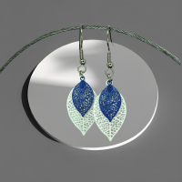 Boucles d oreilles feuille estampe blanche et bleu crochet en acier inoxydable 8 