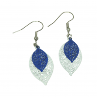 Boucles d oreilles feuille estampe blanche et bleu crochet en acier inoxydable 9 