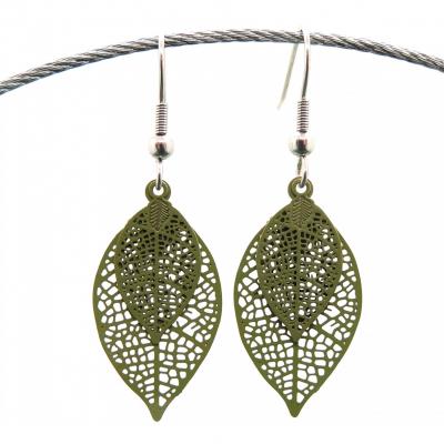 Boucles d oreilles feuille kaki 8