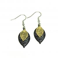 Boucles d oreilles feuille noire et dore support acier inoxydable 5 