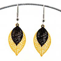 Boucles d oreilles feuilles estampe jaune et noir 2