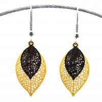 Boucles d oreilles feuilles estampe jaune et noir 3