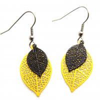 Boucles d oreilles feuilles estampe jaune et noir 4