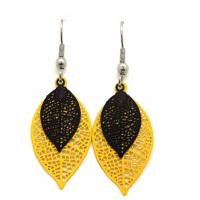 Boucles d oreilles feuilles estampe jaune et noir 6