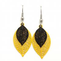 Boucles d oreilles feuilles estampe jaune et noir 7