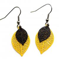 Boucles d oreilles feuilles estampe jaune et noir