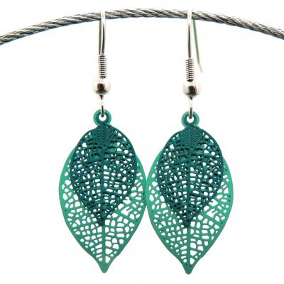 Boucles d oreilles feuilles vertes 1